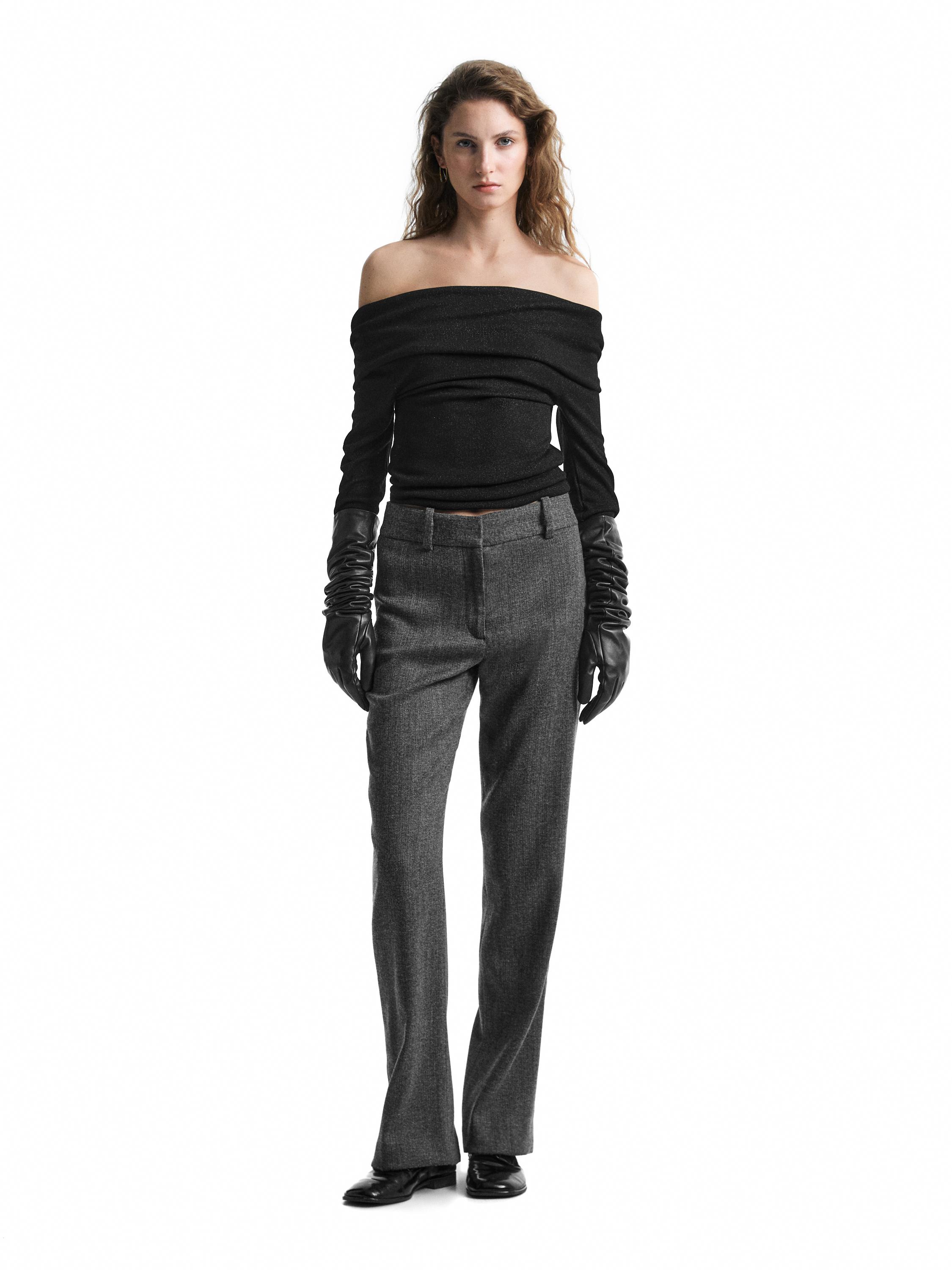 Long-sleeved ribbed T-shirt with metallic finish